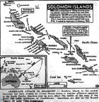 Map of Pacific, Solomons, Rendova Island Offensive, (superimposed blue arrow points to site of PT-109 sinking, August 2), published June 30, 1943