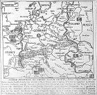 Map of Three-Pronged Approach to Germany: Americans at Aachen; Russian Advances to Belgrade and Budapest; and Russian Advances in Lithuania, published October 9, 1944