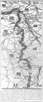 Map of First and Ninth Armies Drive East of Aachen into Rhineland, British Second Army Approach to Roermund, Holland, published November 17, 1944