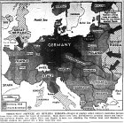 Map Three-Pronged Approach to Invasion of Germany, from France, Italy, and Russia, published June 12, 1944