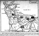 Map of France, General Omar Bradley's First Army Advance, to St. Lo and Lessay, published July 12, 1944