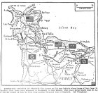 Map of France, General Omar Bradley's First Army Advance, south from St. Lo and west of Caumont, published July 4, 1944