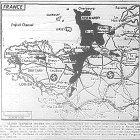 Map of Move Toward Nantes, St. Nazaire, and Brest on Breton Peninsula, Taking of Villers Bocage and Rennes, published August 5, 1944