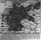 Map of Western Front, Canadian 1st Army beyond Kleve, U.S. to Pruem; Eastern Front, Russians Take Liegnitz, Encircle Breslau, Take Elbing and Near Danzig, published February 12, 1945