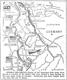 Map of Western Front, First Army crosses Rhine south of Cologne and enters Bonn, published March 8, 1945