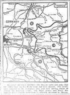 Map of Eastern Front, Soviets pierce Oder Line, near Frankfurt, Kuestrin, published February 8, 1945