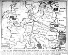 Map Three-Pronged Approach to Invasion of Germany, from France, Italy, and Russia, published June 7, 1944