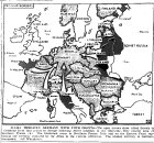 Map of Four-Pronged Approach to Invasion of Germany, from Western and Southern France, Italy, and Russia, published August 17, 1944