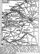 Map of Third Army Drive toward Paris, Taking of Dreux, Chartres, Chateaudun, and Orleans, Pressure at Caen and Argentan, published August 18, 1944
