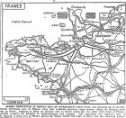Map of Move Toward Nantes, St. Nazaire, and Brest on Breton Peninsula, and to Le Havre and Paris, published August 4, 1944