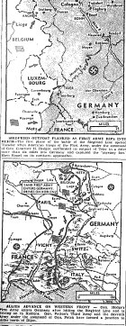 Maps of First Penetration of Siegfried Line at Trier; Third Army Joins with Seventh Army, Moving Toward Belfort, published September 13, 1944