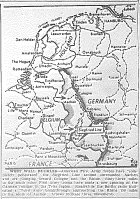 Map of First Army Penetration at Aachen of Siegfried Line, Moving toward Cologne, and in Trier Sector, Third Army Moves toward Strasbourg, published September 16, 1944