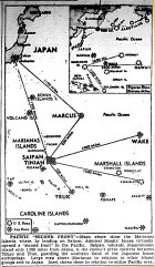 Map of Pacific, Landing on Saipan in Marianas Islands, Opening of Pacific 'Second Front', published June 20, 1944