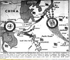 Map of Pacific, Potential B-29 and Carrier-Based Bombing Paths to Japan and Philippines from China and Hollandia, published June 30, 1944