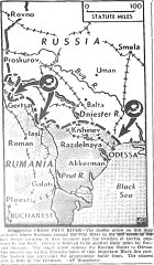 Map of Russian drives across Prut River, published April 4, 1944