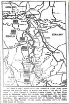 Map of Western Front, Third Army to Trier, Crossing Saar south of Saarburg, Seventh to Saarbrucken, Capture Half of Forbach, Canadian 1st to Calcar, published February 22, 1945