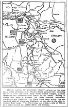 Map of Western Front, First Captures Granterath, Roedingen, and Golzpheim; Ninth to Muenchen Gladbach; Third to Bitburg, published February 27, 1945