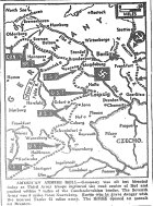 Map of Europe, Third captures Hof, 7 mi. from Czech border; Seventh 8 mi. from Nuernburg; Ninth 45 mi. from Berlin, published April 16, 1945