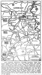 Map of Europe, Third captures Asch, drive toward Pilsen and Prague; Russians and Third 25 miles apart; Russians begin siege of Berlin, enter suburbs, published April 21, 1945