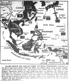 Map of Pacific, Heaviest raid on Nagoya; Chinese take Sinchang, near Foochow; British clear Rangoon; Allies cleaning up Tarakan; Australians take Wewak, published May 15, 1945