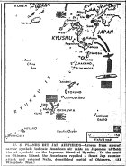 Map of Pacific, 6th Marines enter Naha on Okinawa, bombard Kyushu, published May 17, 1945